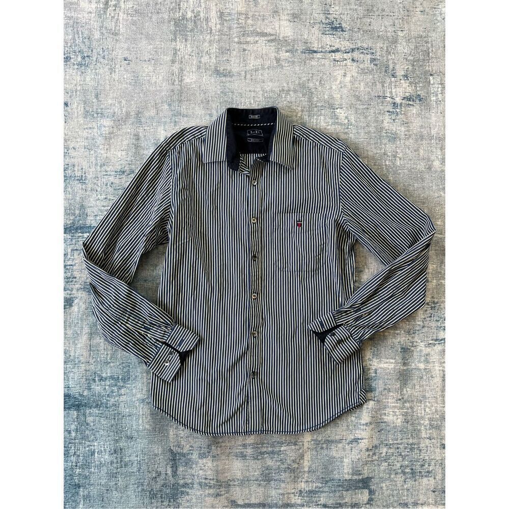 Louis Philippe Blue White Yellow Slim Fit Stripe Button Down Shirt 40 cm